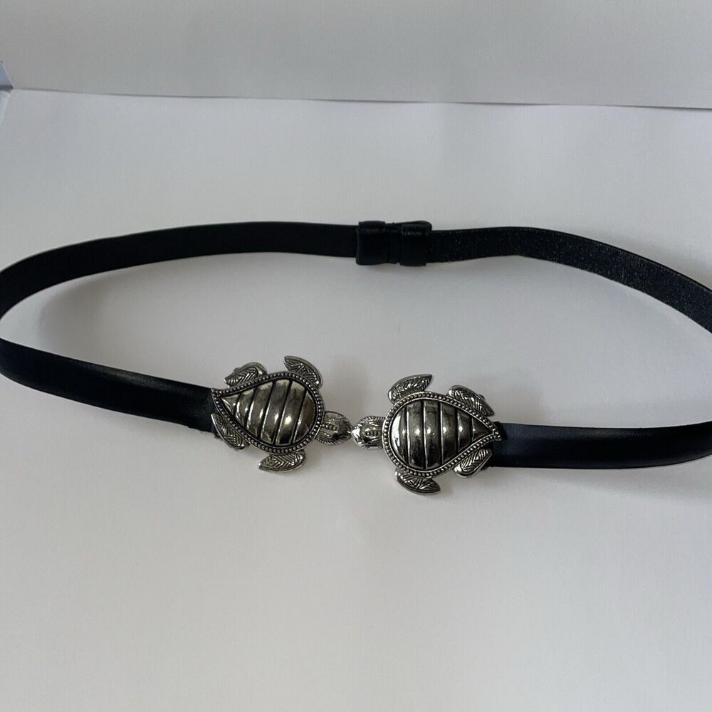 Vintage Chico's Leather Belt Womens M/L Black Adjustable Turtle Buckle Boho Chic